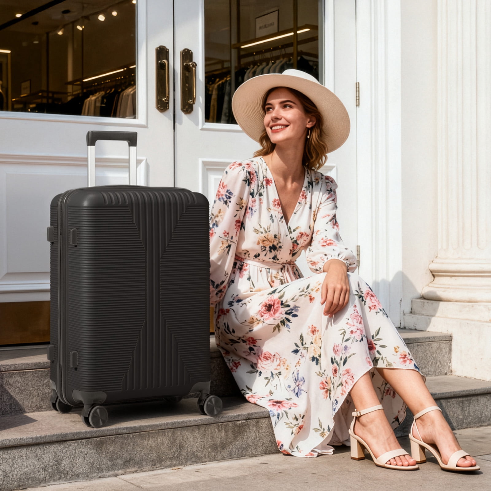 Ktaxon 20 Inch Carry-on Luggage Hardside Suitcase with 360° Spinner Wheels, Lightweight Unbreakable Travel Luggage, Black