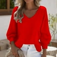 thumbnail image 2 of Oksale Waffle Knit Shirts for Women Loose Long Sleeve Plus Size Tops Casual V Neck Classic Fashion Clothing Red 5XL, 2 of 4