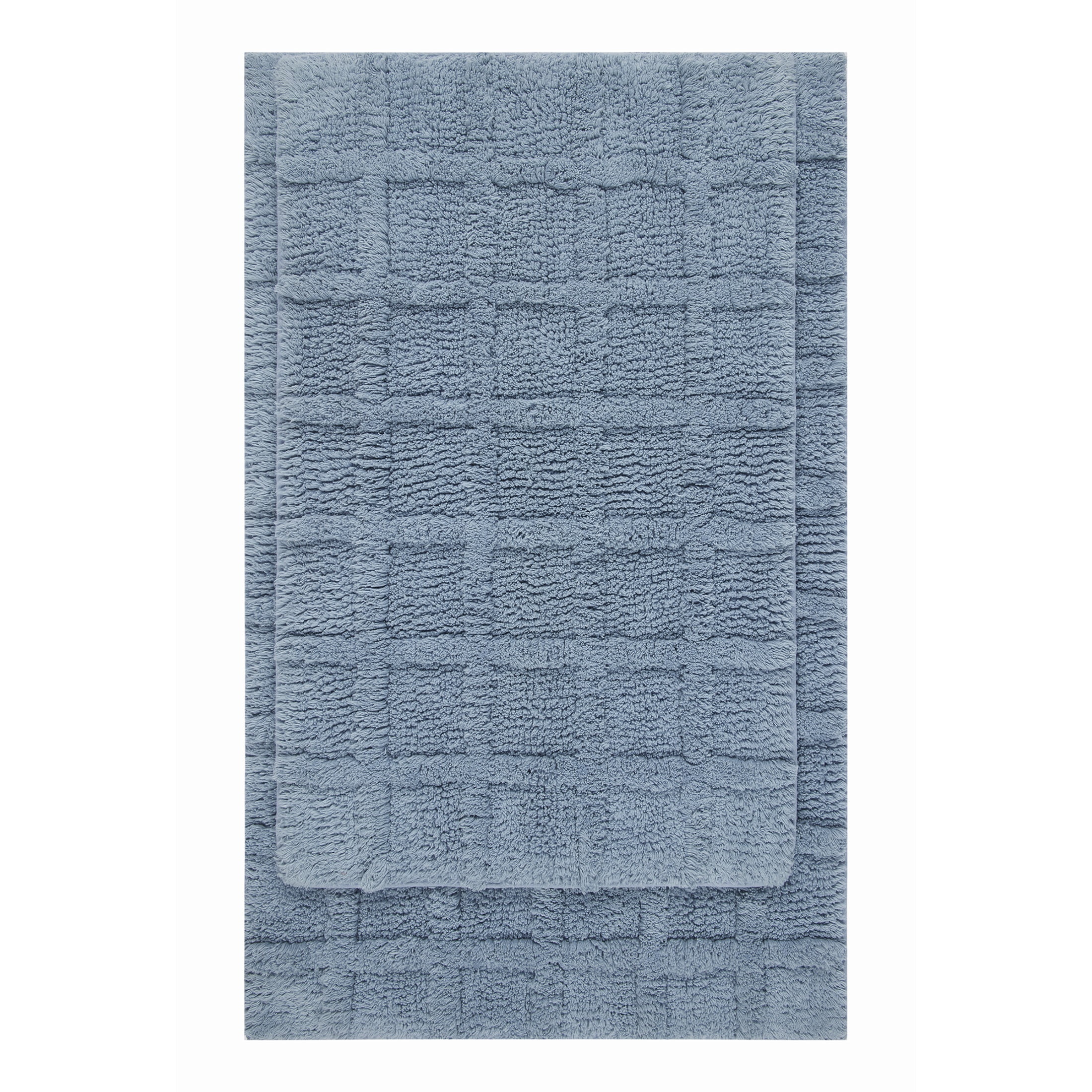 Better Homes & Gardens Spa Grid Bath Rug Set, 2 Piece, Blue Silver, 17" x 24" & 20" x 30"