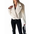 thumbnail image 3 of Manteau Court pour Femmes en Mélange de Laine, Bureau, Col à Revers, Veste d'Hiver Courte, Trench, Blanc G, 3 of 9