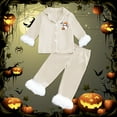 thumbnail image 2 of Landzoo Halloween 2 Piece Big Boys Girls Homewear Friendly Ghost Print Long Sleeve Notch Neck Sleepwear With Pants Outfit Fall Loose Fit Kids Pajamas Size 10-11 Years Beige, 2 of 5