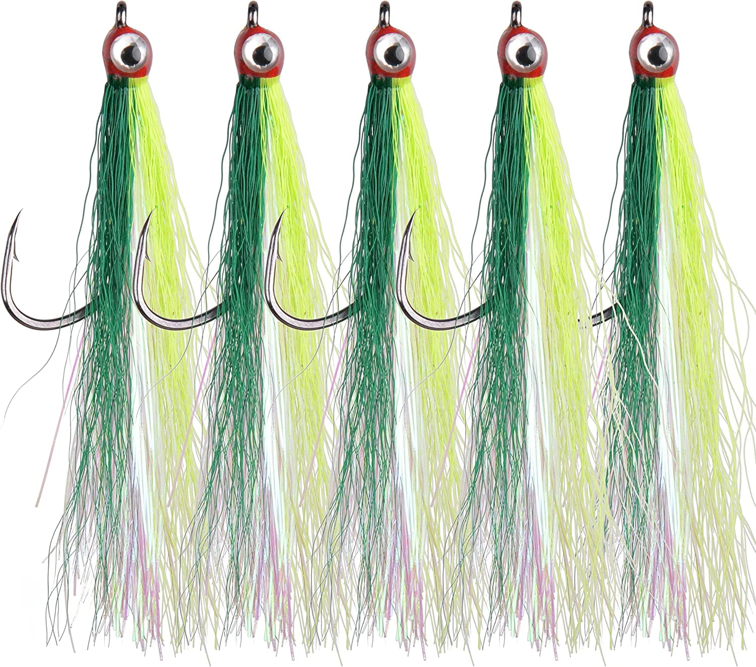 Fishing Bucktail Teaser Hooks,5pcs Saltwater Fishing Teaser Lures with