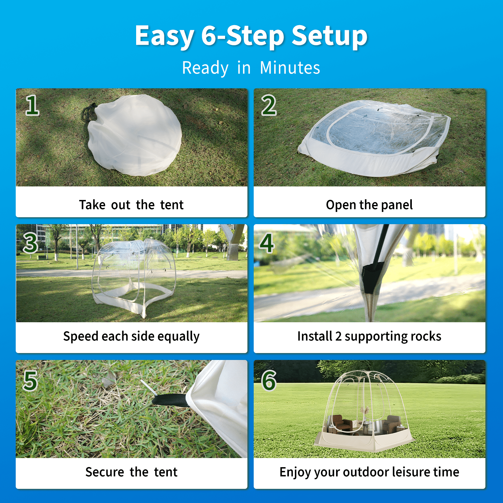 TABU Pop Up Bubble Tent, Sports Tent for 6-7 People, Portable Weatherproof Clear Tent, 10 x 10 ft