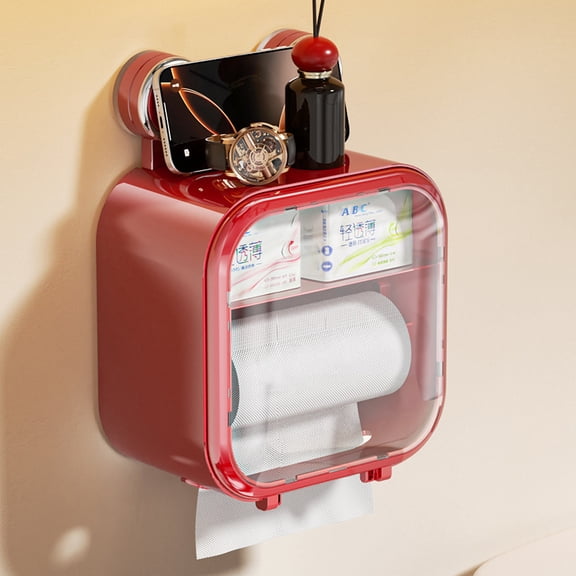 Suction Cup Tissue Box Toilet Roll Paper Box Bathroom Tissue Box Wall-Mounted Waterproof Visible Toilet Paper Box Tissue Storage Box