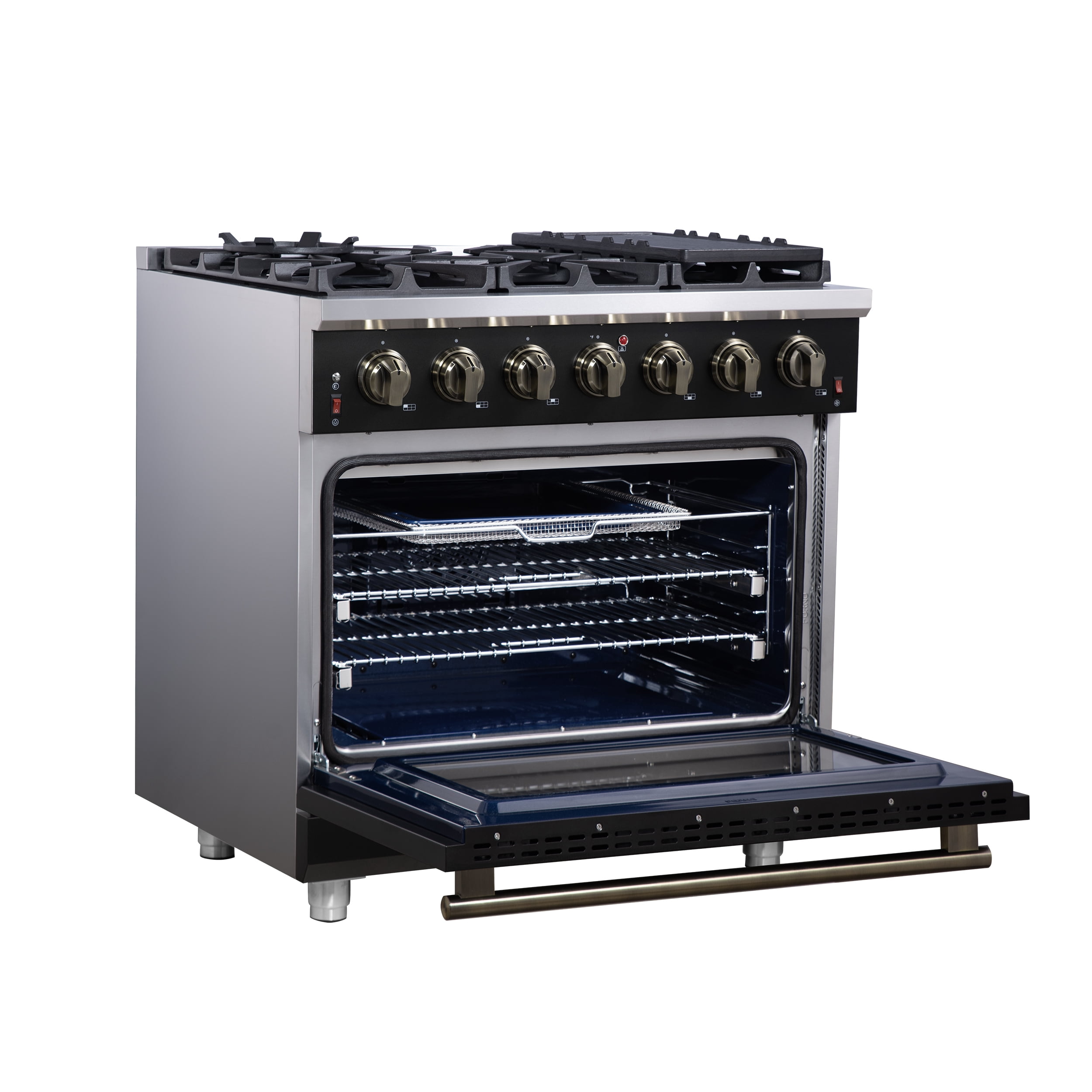 Forno Massimo 36-Inch Black Freestanding Gas Range, 6 Sealed Burners, Convection Oven