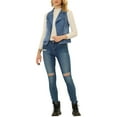 thumbnail image 2 of Unique Bargains Women's Notched Lapel Asymmetrical Zip Up Sleeveless Denim Vest Jacket, 2 of 5