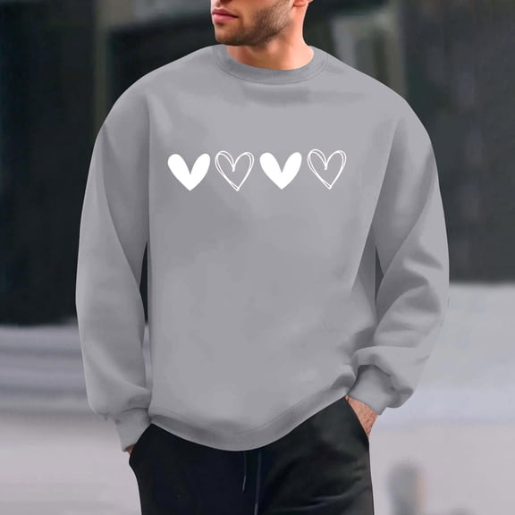 PNTUTB Classic Crew Neck Long Sleeve Sweatshirts for Men Casual Loose Pullover with Valentine's Day Fashion Print