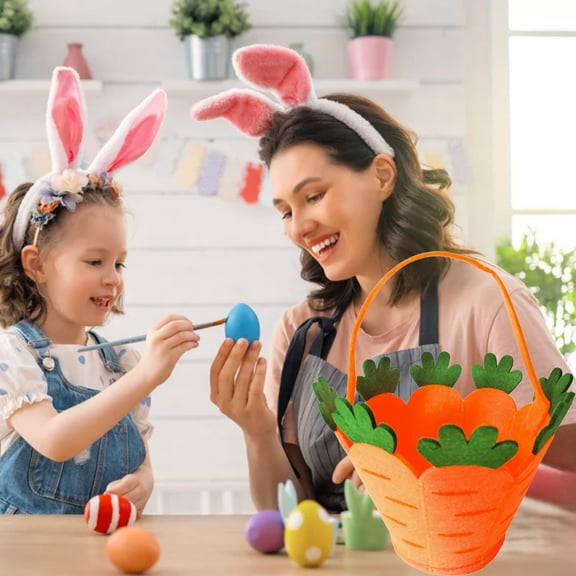 Easter Eggs Basket for Kid Felt Bunny Easter Baskets for Kids, Cute Rabbit with Carrot for Easter Egg Hunt Party Gifts Toy Storage Bucket Party Favors