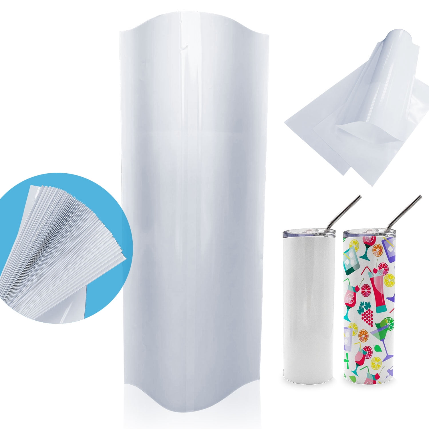 100 Pcs Sublimation Shrink Wrap Sleeves, 5x10 inch White Sublimation Shrink Wrap for Tumblers, Mugs, Cups, Sublimation Shrink Film 100 Pcs