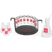15-Piece Science Themed Novelty Shot Glass Bar Set with Chemistry Glassware and Serving Tray by Wild Eye