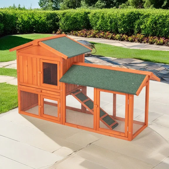 Pefilos 54.5" Indoor Wooden Rabbit Hutch, Chicken Coop for Outdoor Pet Poultry Cage Habitat Bunny House, Orange