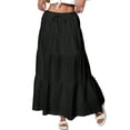 thumbnail image 3 of Maxi Skirts for Women Ruffle Pleated Tiered Smock High Waisted Drawstring Flowy Skirt Black L, 3 of 7