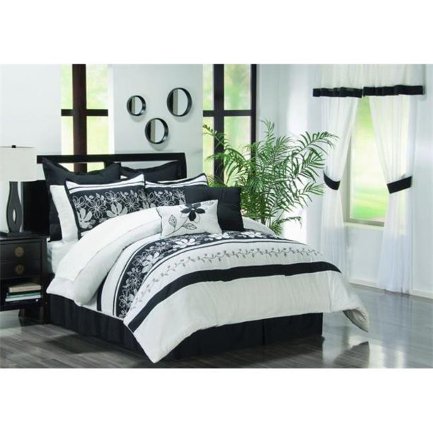 Bed in a Bag 1524 24pc MC. Luxury Bedding Set Black White Walmart