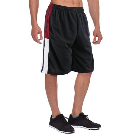Men's Athletic Mesh Workout Fitness Training Basketball Sports Gym Shorts (Black Red,