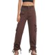 thumbnail image 1 of Pantalones cargo para mujer Cordón lateral Bolsillos múltiples Pantalones largos casuales de color puro para uso diario Marrón M, 1 of 8