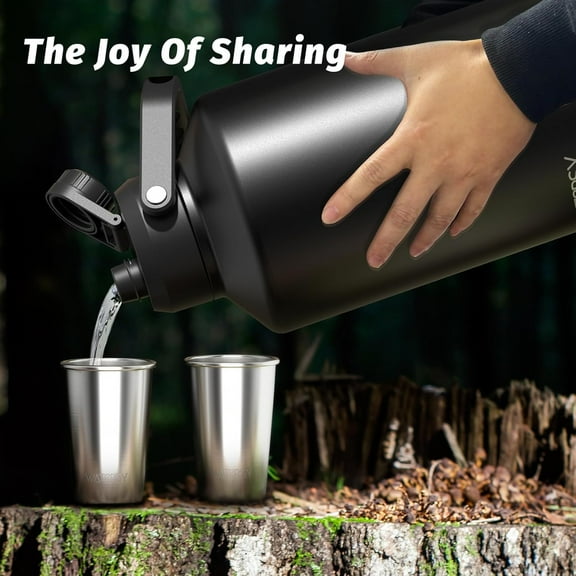 1.5 Gallon Water Bottle Insulated (Cold for 48 Hrs),  & Leak Proof, 196oz Stainless Steel Water Jug, Big thermos, Large Water Bottle with Handle for Gym, Hiking, Camping & Travel, Black