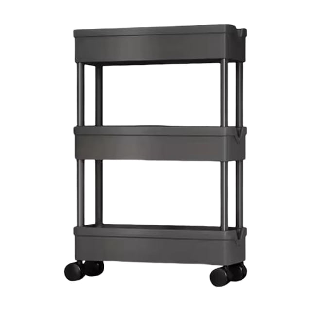 Bewildely Carrito de almacenamiento versátil de 3 niveles para organizar el baño. Rueda universal giratoria de 360°. Almacenamiento y organización del hogar Negro, 3 capas 15 cm