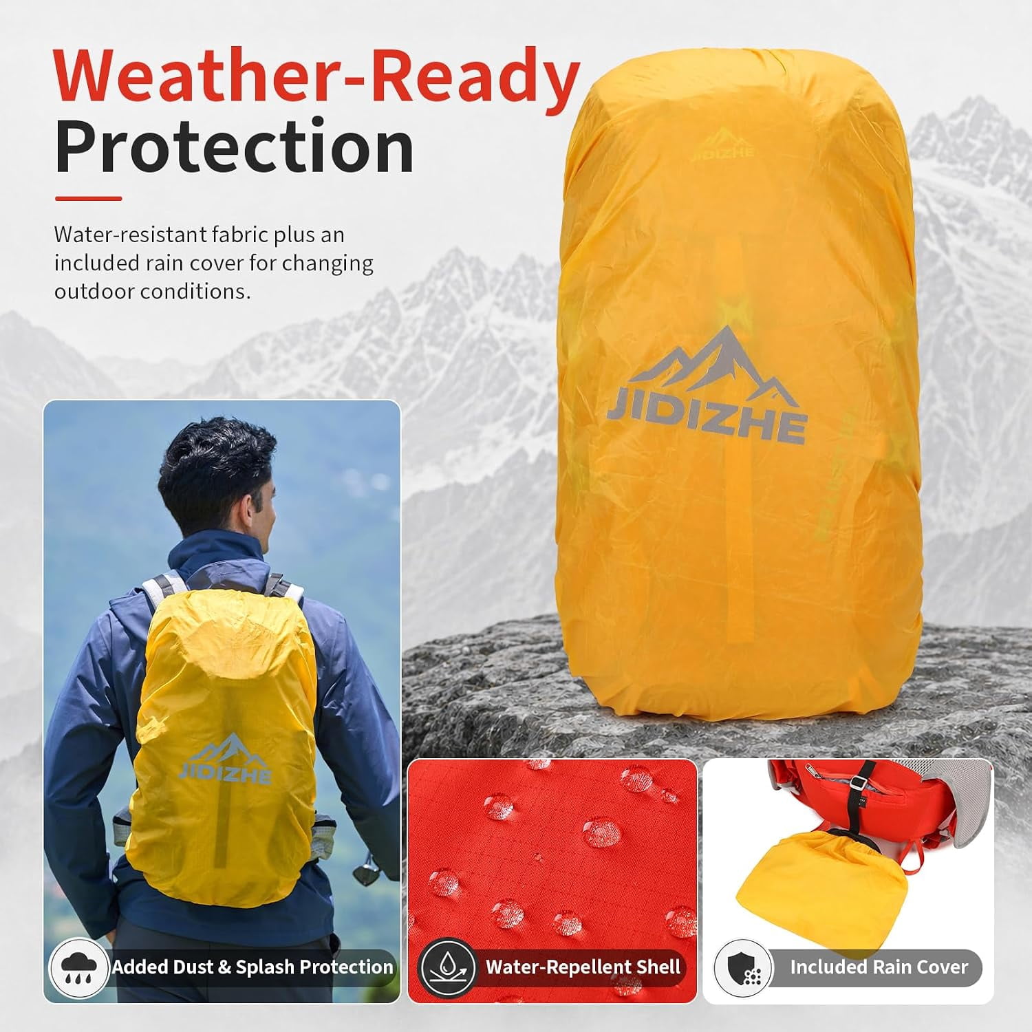 JIDIZHE 32L Hiking Backpack with Internal Frame and Rain Cover, Lightweight Pack Equipped with Adjustable Chest Strap, Breathable Unisex Daypack for Hiking, Camping and Travel，Red