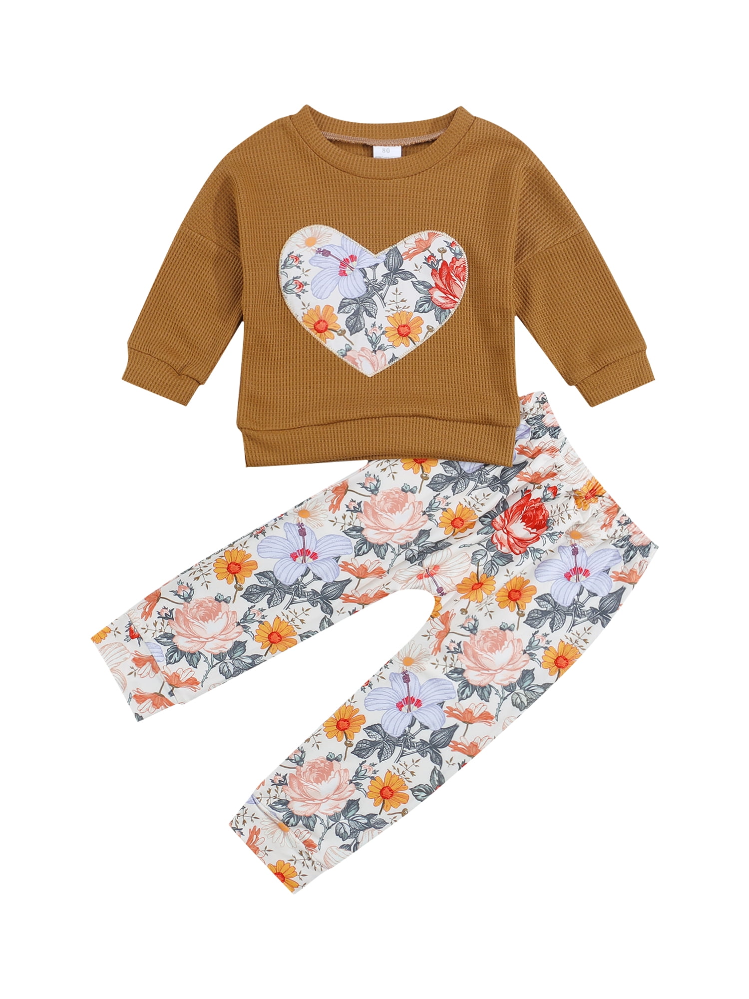 2-piece Toddler Girl Letter Heart Floral Print Hoodie Sweatshirt and Pants Set