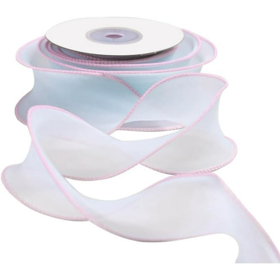 2 Inch Pink Blue Sheer Ribbon Transparent Organza Silk Ribbon Pastel Chiffon Candy Color Wired Fabric Ribbons with Spool for Gift Wrapping Craft Christmas Wedding Invitations Diy Decor