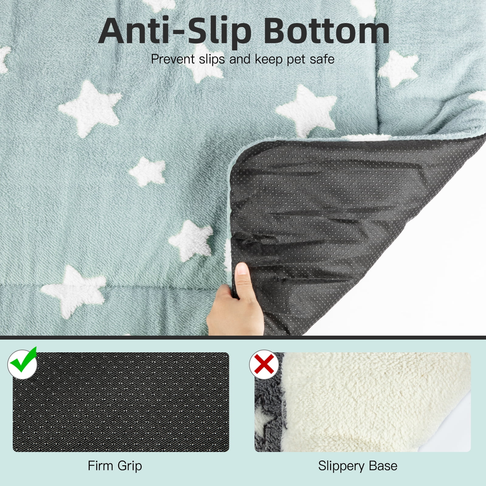 Dog Crate Mats with Non Slip Bottom Washable Dog Bed for Cage Soft Dog Crate Pad with Star Pattern, Blue, 42*27