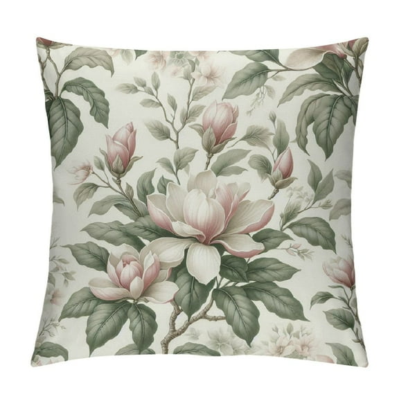 Sheronv Magnolias Graphic Decorative Cushion Throw Pillow Cover for Home Couch Living Room Sofa, Short Plush Material, Invisible Zipper Design, Printed on Both Sides, 1PC 12x12in