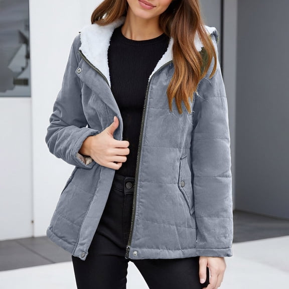 ZHOGXU Women's Hooded Coat With Pocket Long Sleeve Solid Color Zipper Plush Comfortable Stylish Jacket For Casual Daily Wear Bu2 Xl