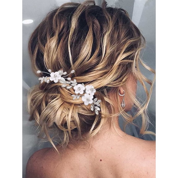 CoCoMangos Flower Bride Wedding Hair Pins Silver Crystal Bridal Hair Accessories Leaf Head Piece for Women and Girls (Pack of 2)