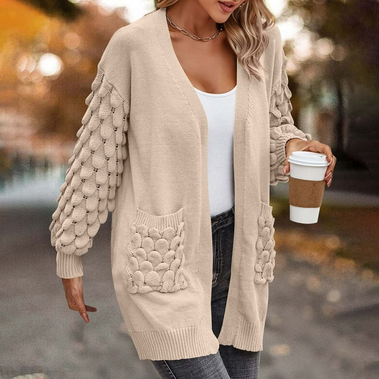 COMFY Border Cardigan(Gray × Beige) ShomPort Womens Crochet Cardigan Sweater Boho Solid Color
