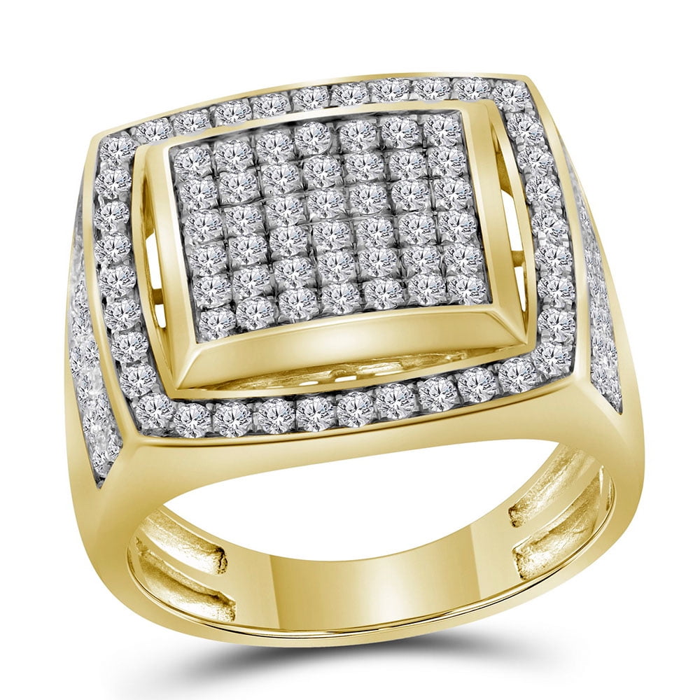 GND 10kt Yellow Gold Mens Round Paveset Diamond Square Frame Cluster Ring 2.00 Cttw Walmart