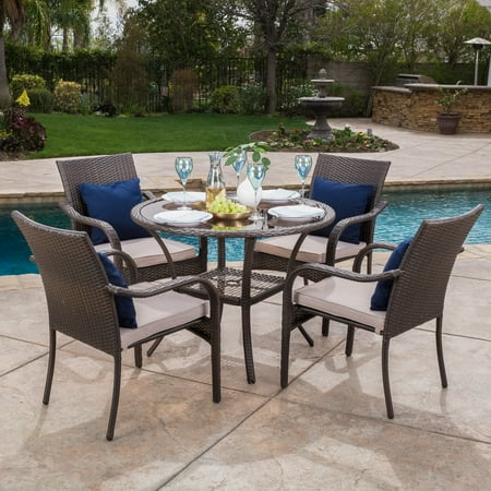 Carol 5 Piece Outdoor Dining Set, Multibrown, Beige