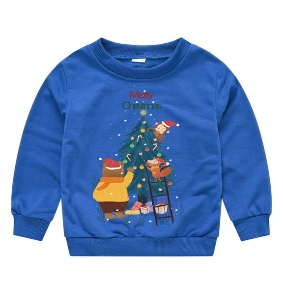 XEGLSBU Girls Long Sleeve Shirts Size 8/9 Cute Long Sleeve Pullover Top for Kids with Holiday Print Design for Celebrations and Festive Occasions Blue Size 5-6 Years