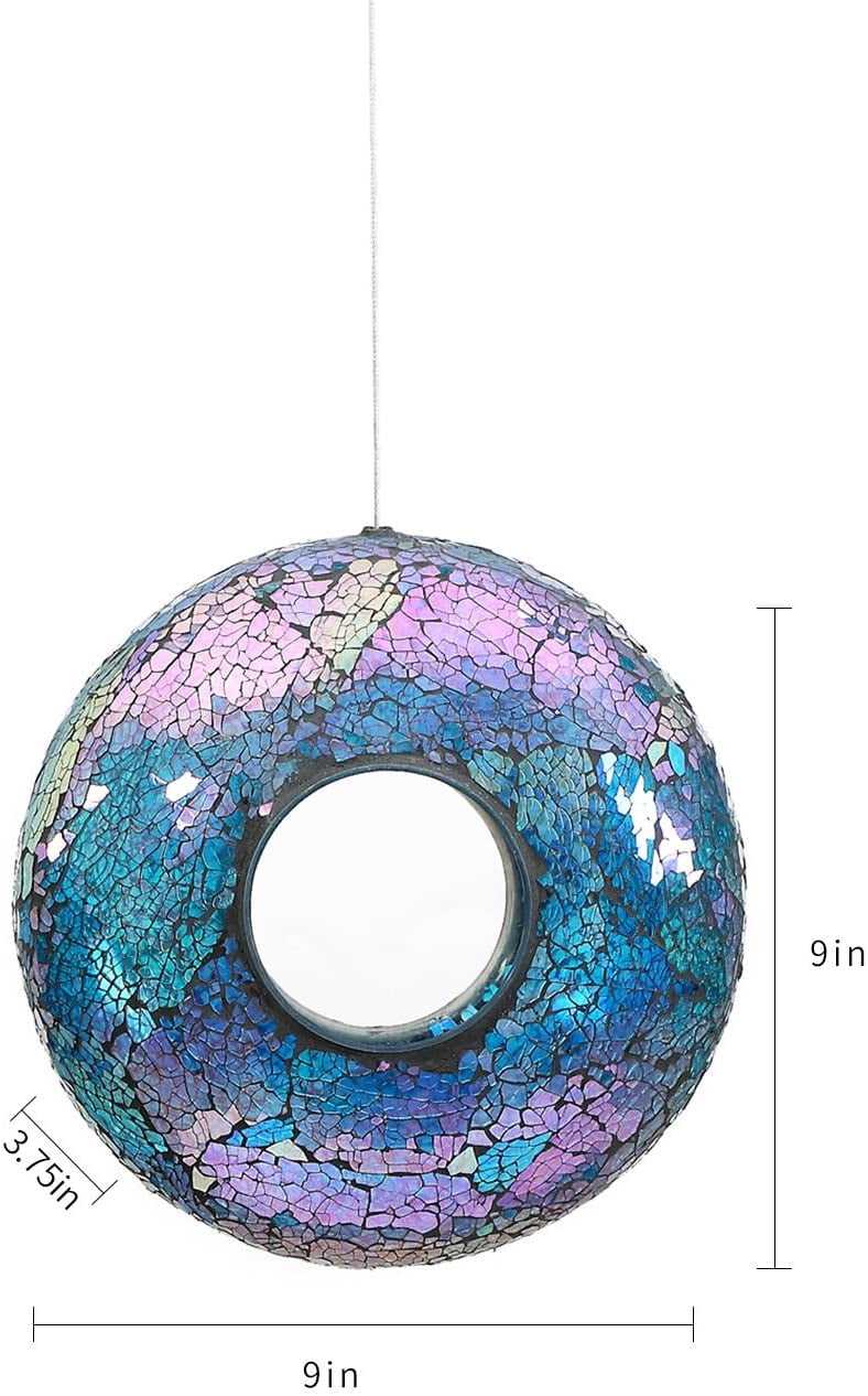a ting garden hanging bird feeder mosaic circle for outdoor decoration,blue