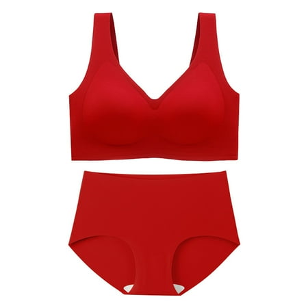 jobturf Womens Solid Color Matching Workout Sports Bra and Panty Set 2 Piece Yoga Gym Bralette and Thong Sleep Underwear Red XL