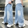 thumbnail image 2 of Boy Baggy Jeans Elastic Waist Wide Leg Jeans Back To School Outfits Kids Pants Boys Size 5-16 Years, 2 of 6