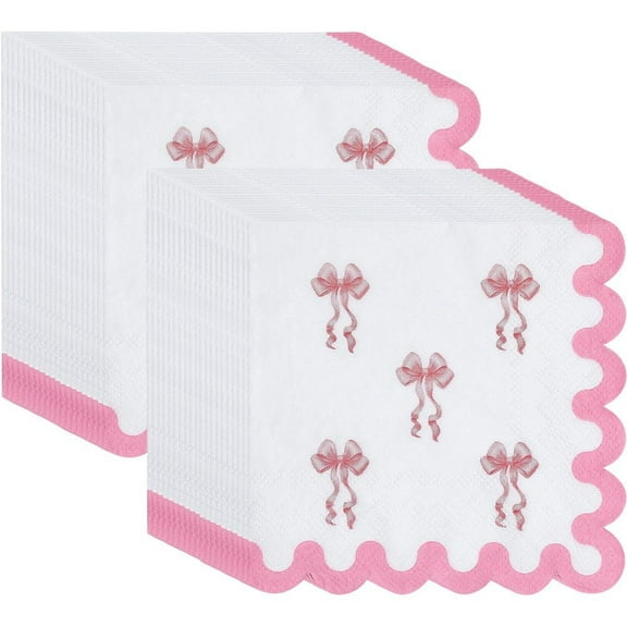 40 Pcs Pink Bow Napkins Bow Themed Party Decorations Bow Knot Guest Towel Paper Napkins for Baby Bridal Shower Wedding Birthday Party Supplies