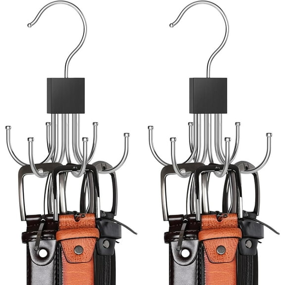 Belt Hanger, Belt Organizer for Closet 360° Rotatable Max 48 Belt Storage Rack Space Saving Closet Organizers and Storage for Belt, Bra, Tank Top, Tie, Scarf, Purse 2Pcs