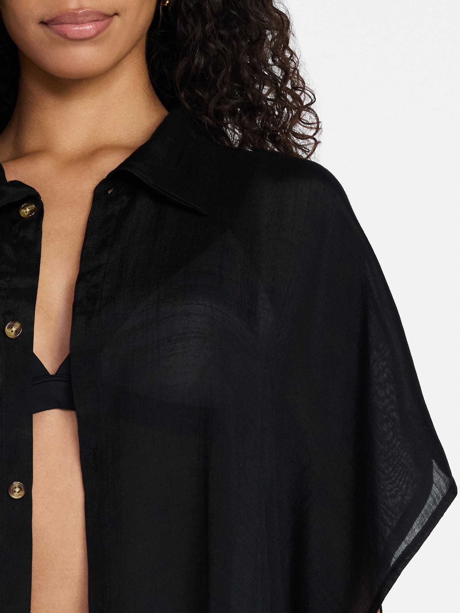 Time and Tru Women's Button Down Cover-Up, Black Soot, Sizes L/XL