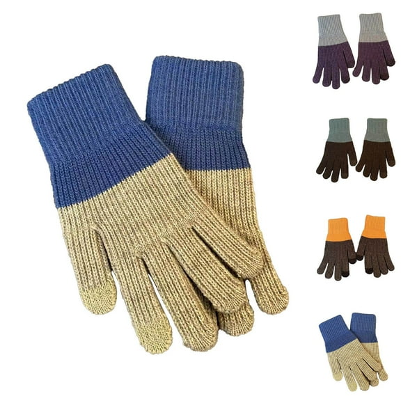 UTSJKR Womens Touch Screen Warm Gloves Cold Freezing Weather Cable Knit Texting Mittens Contrast Color Outdoor Sport Glove Blue