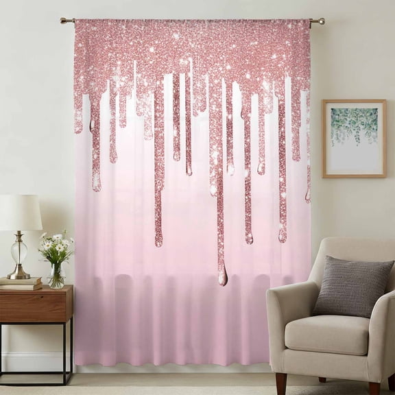 Pink Glowing Fluid Sheer Curtains 45 Inches Long, Romantic Modern Droplet Light Filering Curtains, Breathable Simi Curtain Privacy Drapes for Kitchen Bathroom Lightweight Small Window Treatment