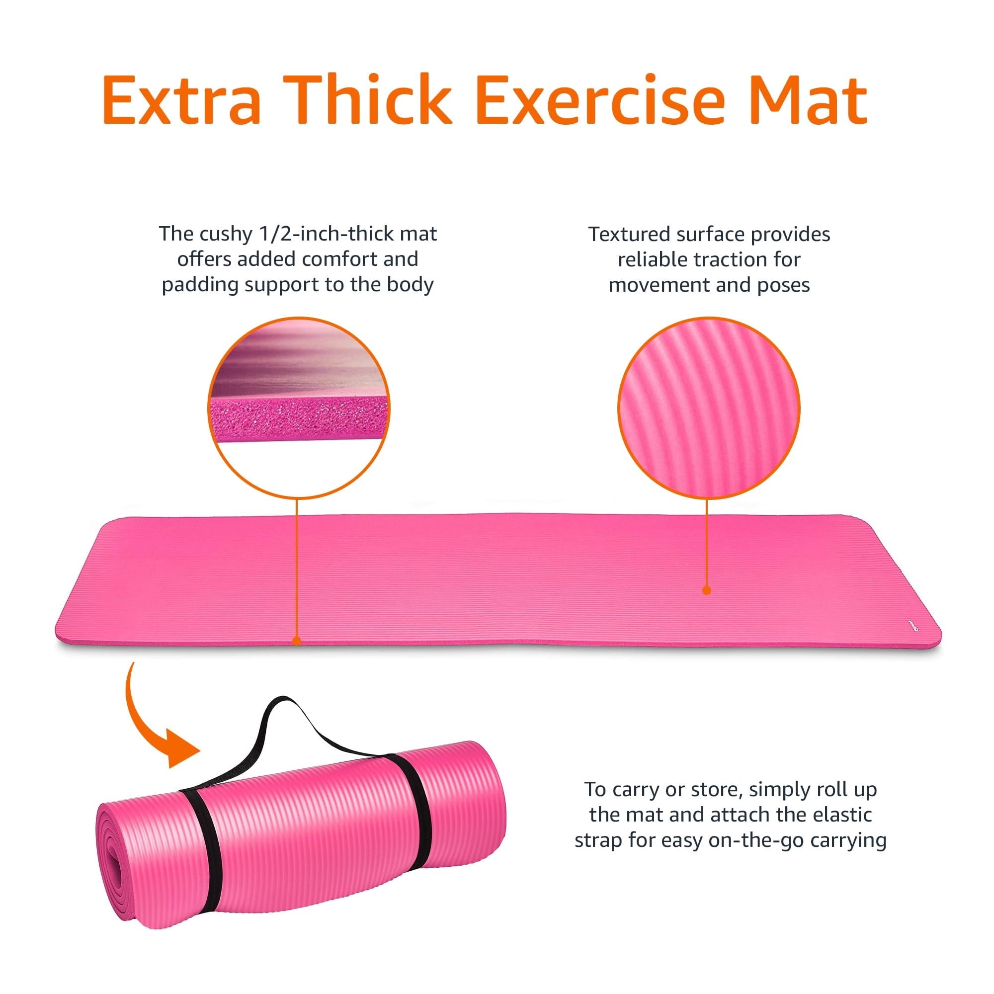 Extra Thick Non-Slip Exercise Yoga Mat with Carrying Strap for Home Gym, Pilates, and Floor Workouts