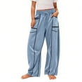 thumbnail image 2 of ZVAVZ Tween Girls Barrel Sweatpants Drawstring Wide Leg Lounge Pants Baggy Waist Contrast Patchwork Sweat Pants with Pockets Sky Blue,140, 2 of 6