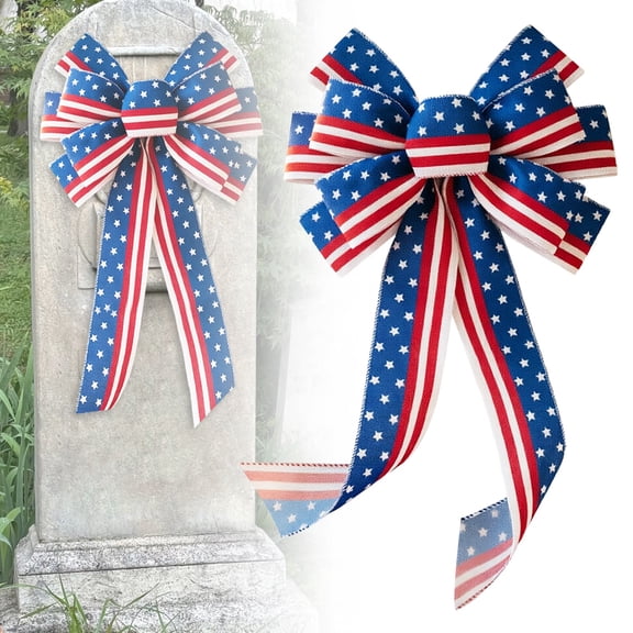 Vivcore 4th Of July Decor Bow For Wreath Red White Blue Stripe Tree Topper Bows For Patriotic Independence Day Memorial Day Veteran's Day Front Door Indoor Outdoor Decorations