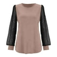 thumbnail image 4 of GBSYEWXS Women Tops Trendy Long Sleeve Solid Color Shirts Mesh Crew Neck T-Shirts Khaki, 4 of 4