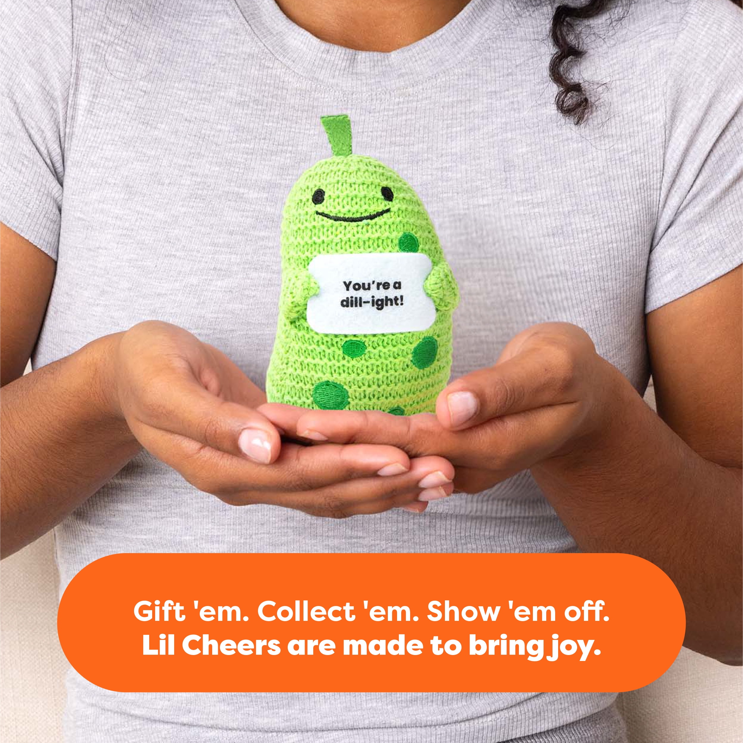 Lil Cheers Pickle by Relatable, Uplifting Plush Toy with Positive Message, Desk Decor