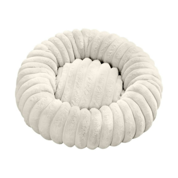 Round Plush Pet Bed, Soft Warm Dog Bed Cat Bed Non-Shedding Striped Calming Dog Mat for Cats and Small Dogs