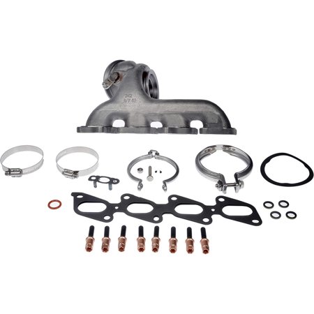 KarParts360 For Chevy Cruze 2011 12 13 14 15 2016 Exhaust Manifold | Cast Iron | Metallic Gray | With Inlet & Outlet Gasket/8 Nuts/2 Worm Clamps/2 Turbo-Clamps/1 O-Ring/4 Bushings | 25198550 5556535