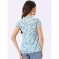 thumbnail image 4 of DARING DIVA Women's Ruffle V Neck Cap Sleeve Chiffon Floral Blouse Top XS Sky Blue, 4 of 6