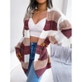 thumbnail image 4 of Open Front Cardigan Casual Striped Cardigan Chunky Below Hip Length For Home Office School For Women ANGGREK Ropa, 4 of 8