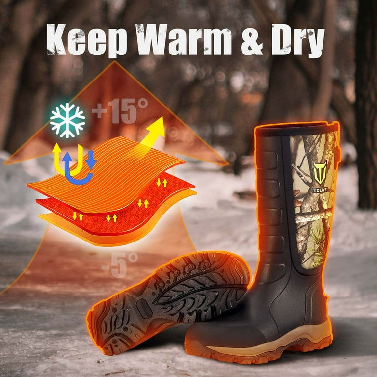 TIDEWE Hunting Boots Snake Proof for Men Waterproof Warm Rubber Boots with Steel Shank 5mm Neoprene Warm Sturdy Lightweight Outdoor Boots Sturdy